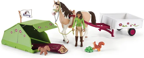 Miniatura 5 de Schleich Club de caballos, juguetes de caballo para niñas y niños, juego de caballos de aventura Sarah's Camping con juguete de caballo, 12 piezas