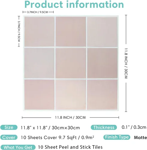 Miniatura 5 de Commomy 10 azulejos 3D mate para despegar y pegar de 11.8 x 11.8 pulgadas, ultraligeros de PVC, cuadrados, para despegar y pegar, para cocina