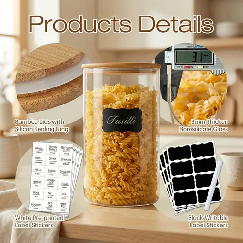 Miniatura 4 de HomArtist Contenedores de almacenamiento de vidrio extra grandes para harina y azúcar con tapa hermética, 105 fl oz x1 y 48 fl oz x1 [Juego de 2]