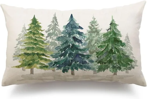 Miniatura 17 de DFXSZ Fundas de almohada de Navidad de 12 x 20 pulgadas Decoraciones de Navidad Acuarela Azul Verde Árbol de Navidad Estilo Rústico Naturaleza