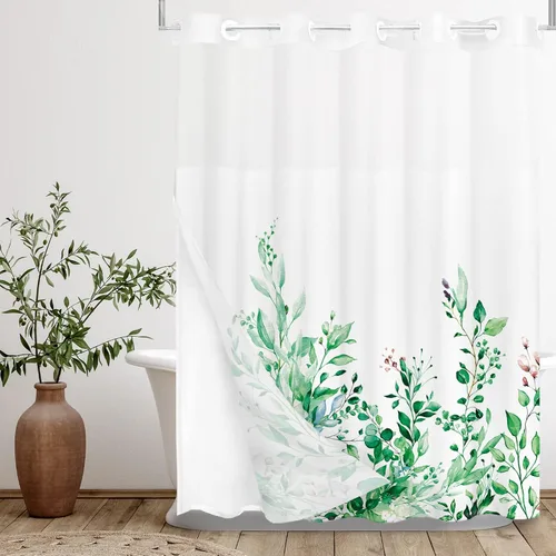 Miniatura 68 de Tititex Spun Sugar - Juego de cortinas de ducha de eucalipto azul claro, hojas de acuarela brillantes en la parte superior, decoración floral
