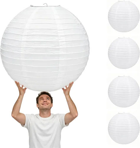 Miniatura 10 de 10 linternas de papel blanco para decoración de fiesta, 16 pulgadas, grandes, de papel redondo chino, para colgar, linternas gigantes
