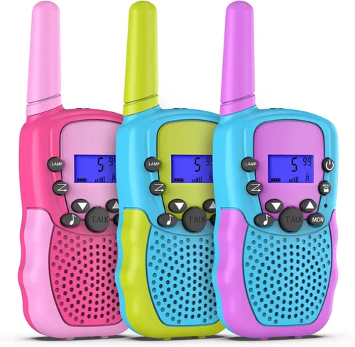 Miniatura 10 de Juguetes para niños o niñas de 4 a 12 años, paquete de 3 Walkie Talkies para exteriores y interiores, rango de 1.9 mi, 22 canales, radio de 2 vías