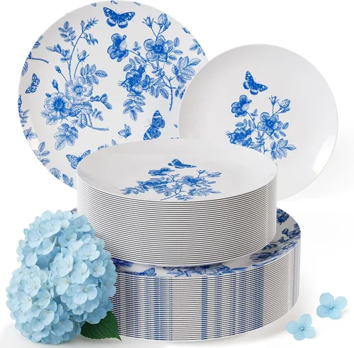 Miniatura 10 de Trendables Platos Desechables para Suministros de Fiesta Platos de Plástico Florales Negros para Boda 40 Piezas - 20 de 8" y 20 de 10"