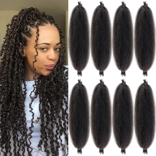 Cabello Spring Twist Pre-Esponjado Color 4 Cabello Afro de Giros Elásticos 8 Paquetes Cabello Marrón Marley Twist para Trenzado para Locs de Marrón