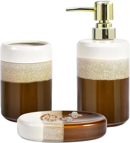 Miniatura 11 de Juego de Accesorios de Baño Negro Mate, Juego de Baño de Cerámica con Relieve de 4 Piezas Completo - Portacepillos de Dientes, Dispensador de Jabón