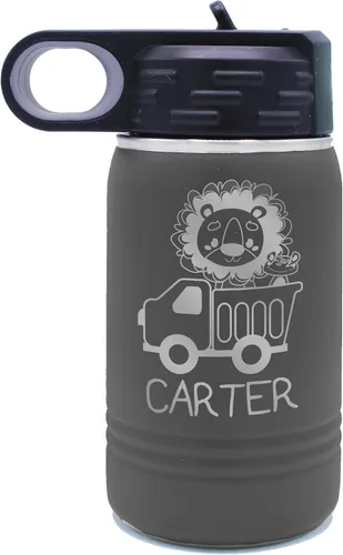 Miniatura 16 de My Personal Memories Botella de agua personalizada de 12 onzas para niños con pajilla, vaso aislado de doble pared para niños, niñas, escuela, Azul