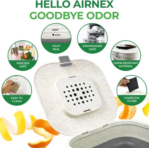 Miniatura 3 de AIRNEX Contenedor de Compost Plegable para Mostrador de Cocina - Contenedor de Compost de Mostrador de 1 Galón con Tapa Hecho de Paja de Trigo - Gris