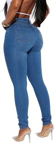 Miniatura 28 de KUNMI - Pantalones de mezclilla clásicos de cintura alta para mujer, elásticos, con efecto de levantamiento de glúteos, ajustados