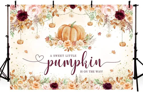 Miniatura 2 de MEHOFOND Telón de fondo de baby shower de calabaza pequeña de 7 x 5 pies para niñas, estilo bohemio, otoño, floral, recién nacido, decoración