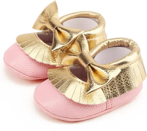 Miniatura 3 de DELEBAO Zapatos de cuna con borla y suela suave para bebés y niños pequeños