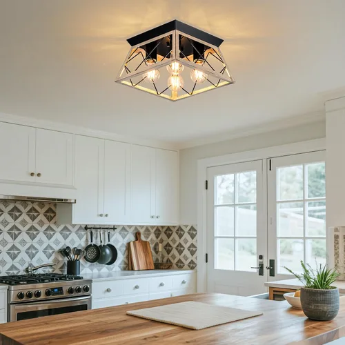 Miniatura 9 de Lámpara de techo negra de 3 luces, accesorios de iluminación industriales de cocina estilo granja para pasillo, recámara, baño, entrada