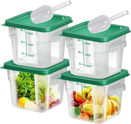 Miniatura 9 de 6 piezas recipientes de almacenamiento de alimentos de 2 cuartos con tapa, recipientes de almacenamiento comercial cuadrados transparentes con asa