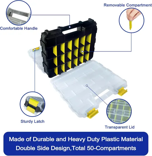 Miniatura 2 de Organizador de caja de herramientas de doble cara, caja de almacenamiento de hardware, organizador portátil de piezas pequeñas con divisores