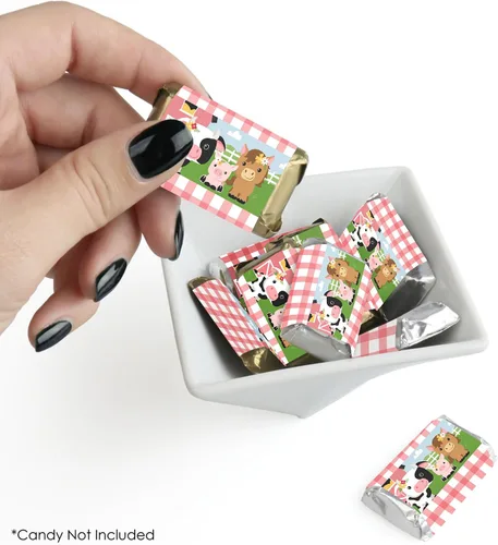 Miniatura 2 de Big Dot of Happiness Girl Farm Animals – Mini pegatinas para envoltorio de barra de caramelo, baby shower de granero rosa o fiesta de cumpleaños