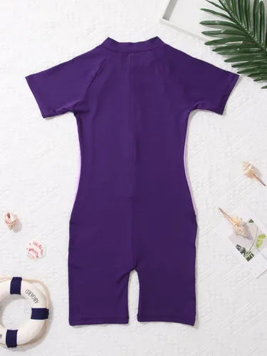 Miniatura 5 de vastwit Traje de baño de una pieza para niñas y niñas, traje de baño de manga corta con cremallera
