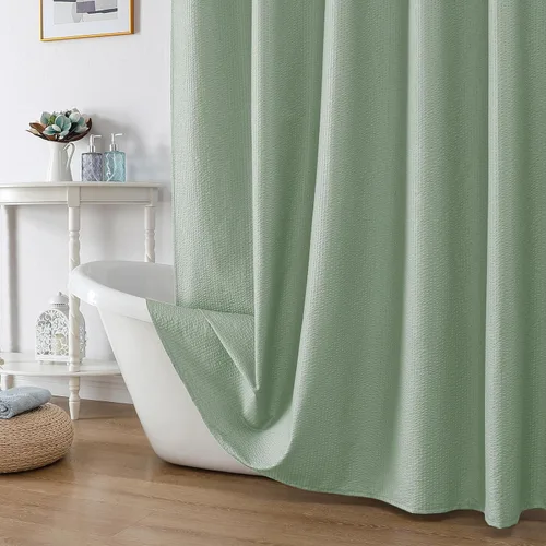 Miniatura 57 de OWENIE Cortina de ducha blanca para baño, 96 pulgadas, extra larga, elegante cortina de ducha de tela texturizada en relieve 3D, repelente al agua