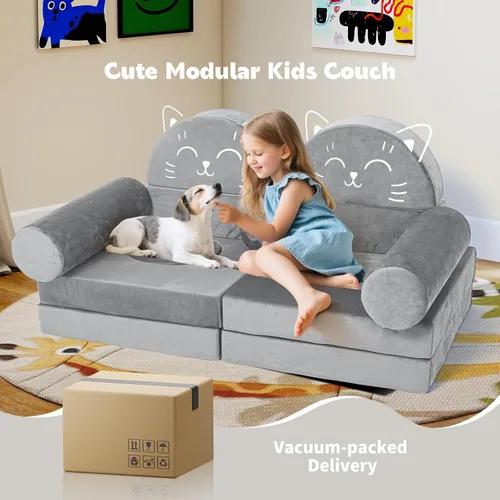 Miniatura 8 de Sofá modular de juego para niños, 13 piezas, sofá de espuma de alta densidad, muebles de sala de juegos convertibles con funda de terciopelo suave