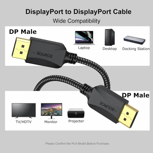 Miniatura 3 de Cable DisplayPort a DisplayPort de 3 pies, trenzado, paquete de 2 adaptadores de puerto de pantalla DP macho a macho 4K, 2 k@165 Hz/144 Hz/120 Hz