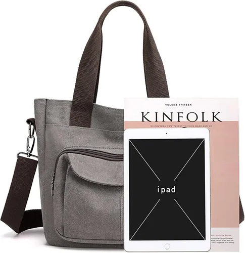 Miniatura 3 de Bolso de lona para mujer bolso cruzado de hombro bolso pequeño con múltiples bolsillos y asa superior