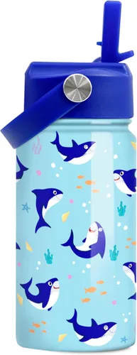 Miniatura 36 de SANDJEST Botella de Agua para Niños con Tapa de Pajita - 12 Oz Botella de Acero Inoxidable Aislada con Dibujo de Animales para Niños y Niñas - Taza