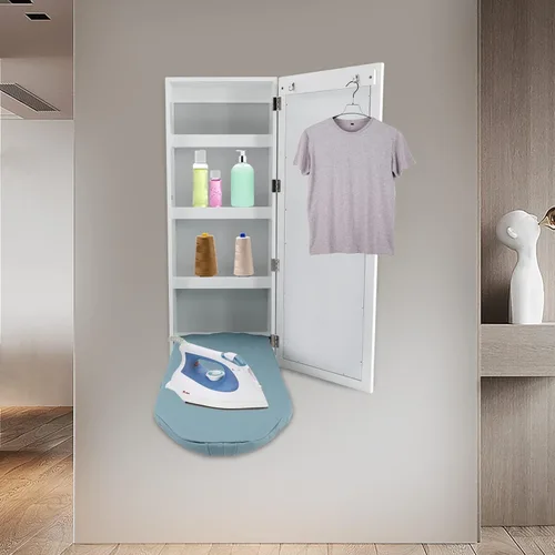Miniatura 4 de Armario para tabla de planchar, colgador de pared plegable con espejo, estante organizador de almacenamiento de tabla de planchar, soporte de hierro