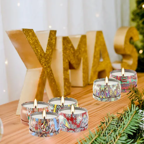 Miniatura 7 de Set de regalos de velas perfumadas de 24 piezas, velas de Adviento de cera de soja en lata de viaje para el hogar, velas en frasco de 2.5 oz