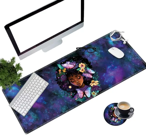 Miniatura 19 de Alfombrilla de mouse extendida grande para videojuegos, 31.5 x 11.8 pulgadas, alfombrilla antideslizante para mouse con bordes cosidos, portavasos