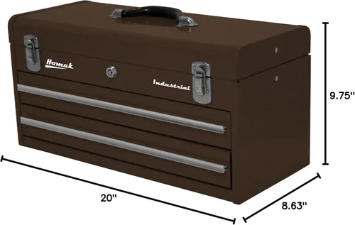 Miniatura 3 de Homak Industrial - Caja de herramientas de fricción de 20 pulgadas con 2 cajones, revestimiento en polvo marrón Winkle, BW00202200