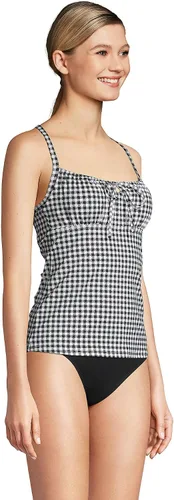 Miniatura 3 de Lands' End Traje de baño tankini resistente al cloro para mujer con tirantes ajustables, NegroCuadros blancos, 10