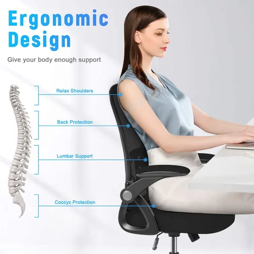Miniatura 4 de naspaluro Silla de oficina ergonómica, sillas de escritorio con respaldo medio con altura ajustable, silla giratoria con brazos abatibles y soporte