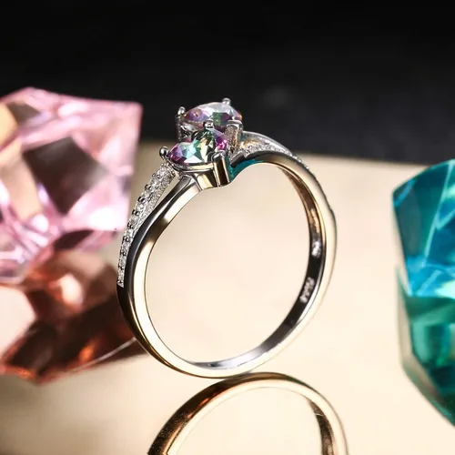 Miniatura 5 de Milacolato Anillo de compromiso de plata de ley 925 para ella 2 encantadores corazones piedras natales bañados en oro blanco joyería tamaño 5-9