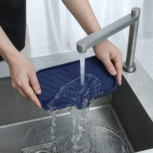 Miniatura 7 de MicoYang Jaboneras de baño de silicona con boquilla de drenaje, organizador de fregadero de cocina, soporte de esponja, bandeja de jabón para Azul