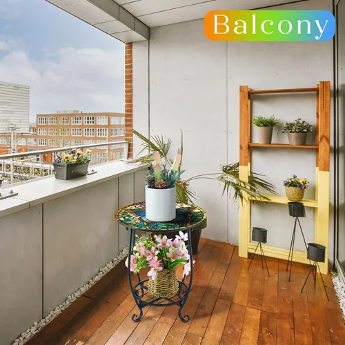Miniatura 4 de Cinnvoice Mesa auxiliar redonda para exteriores, mosaico pequeño, decoración de patio, planta interior, mesa de té para patio, porche, jardín, sala