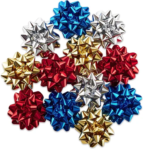 Hallmark - Surtido de lazos para regalos de festividades (12 lazos) brillantes en rojo, azul, dorado, plateado para Navidad, Janucá, cumpleaños,