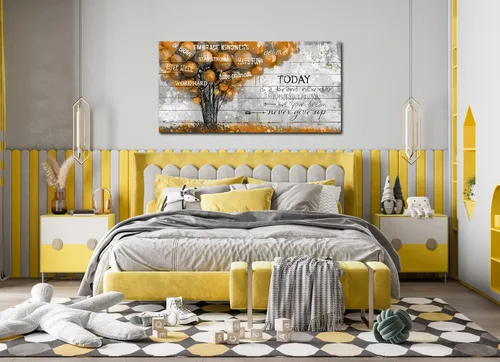 Miniatura 8 de Cita inspiradoras, imágenes de árbol marrón, decoración de pared para dormitorio - Citas positivas, arte de pared en lienzo para sala de estar