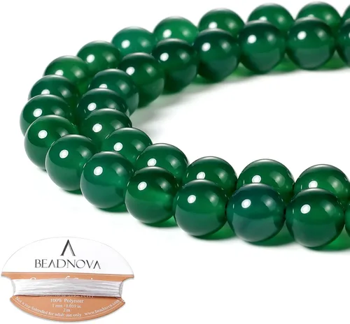 Miniatura 28 de Cuentas de ónix negro BEADNOVA con cuentas de cristal natural, piedras preciosas, redondas, sueltas, curativas de energía con cordón elástico de 01)