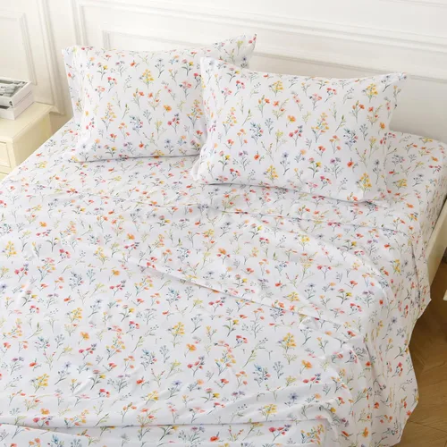 Miniatura 69 de Viviland Juego de sábanas de 3 piezas con estampado botánico de mariposas y flores rosas y moradas, sábanas de microfibra suave y transpirable