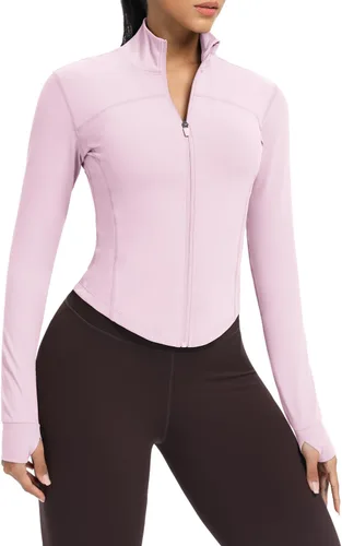 Miniatura 70 de AVGO Chaquetas de entrenamiento recortadas para mujer, con cremallera, ajustadas, atléticas, con agujeros para el pulgar