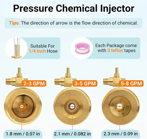 Miniatura 2 de Inyector químico de 2-8 Gpm para lavadora a presión de bomba general # 100774 100775 100776, incluyendo orificio 0.071 in & 0.083 in & 0.083 in &