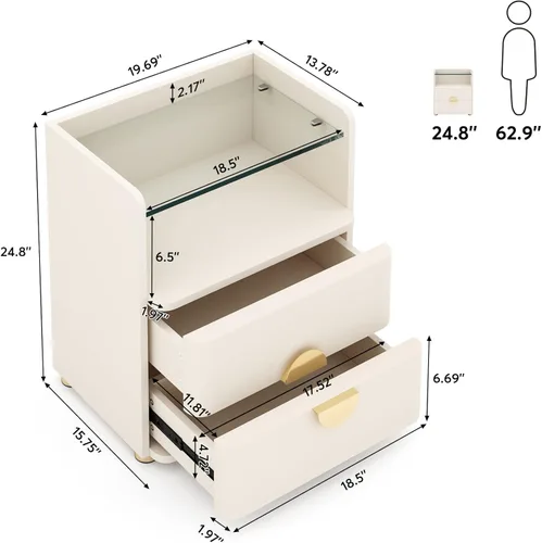 Miniatura 2 de Tribesigns Mesitas de noche, mesa de noche moderna de 2 cajones con espacio de almacenamiento abierto, mesa auxiliar de cama de madera