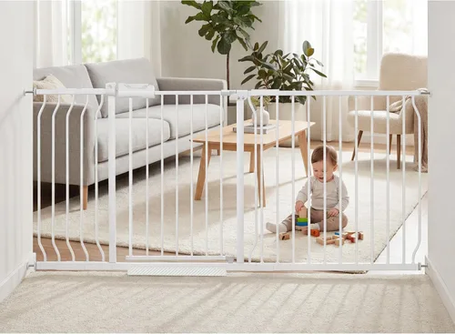 Miniatura 14 de Puerta extra ancha para bebé, puertas de seguridad extra altas para interiores, metal negro, gran montaje a presión, puerta para mascotas, puerta