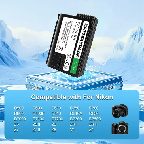 Miniatura 2 de EN-EL15 Batería de repuesto con cargador dual LCD - Batería de iones de litio de 2800 mAh para Nikon D850 D750 Z6II Z7II Z5 D500 D7500 D800 Z8 Zf