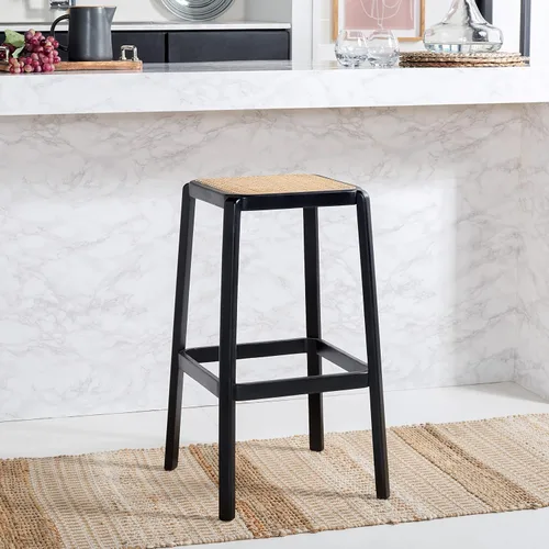 Miniatura 7 de SAFAVIEH Home Collection Silus Taburete de bar de caña sin espalda natural y negro de 30 pulgadas