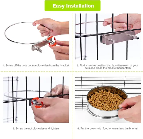 Miniatura 6 de 2 Piezas Cuencos Pequeños de Comida y Agua para Perros y Mascotas para Jaula de Acero Inoxidable Antiderrames, Cuencos Colgantes para Gatos