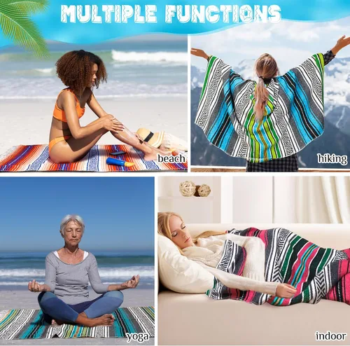 Miniatura 5 de Oudain - Paquete de 3 mantas mexicanas de 45 x 70 pulgadas, manta tejida de sarape Baja para playa, picnic, camping, decoración bohemia para sofá