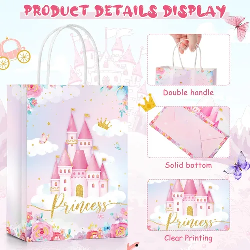 Miniatura 3 de 24 piezas de bolsas de fiesta de castillo de princesa y príncipe con asas, bolsas de dulces y golosinas para revelación de género, baby shower y boda