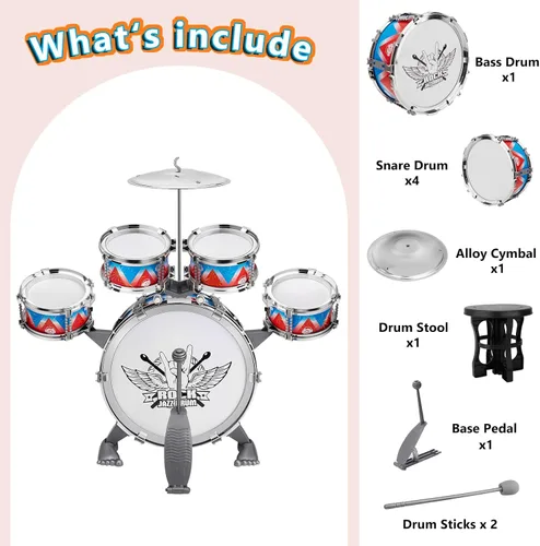 Miniatura 6 de Set de batería para niños pequeños de 3 a 5 años, kit de banda de jazz para niños, kit de rock, regalo perfecto de cumpleaños y Navidad - Juego