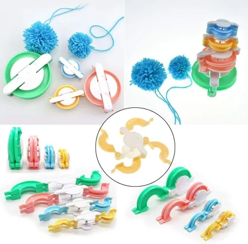 Miniatura 3 de Juego de herramientas para hacer pompones Knewmart de 4 tamaños para hacer bolas esponjosas tejidas y decorar tejidos en lana