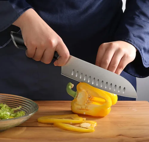 Miniatura 6 de Cangshan Cuchillo Santoku de acero alemán forjado de 7" de la serie ELBERT (negro)